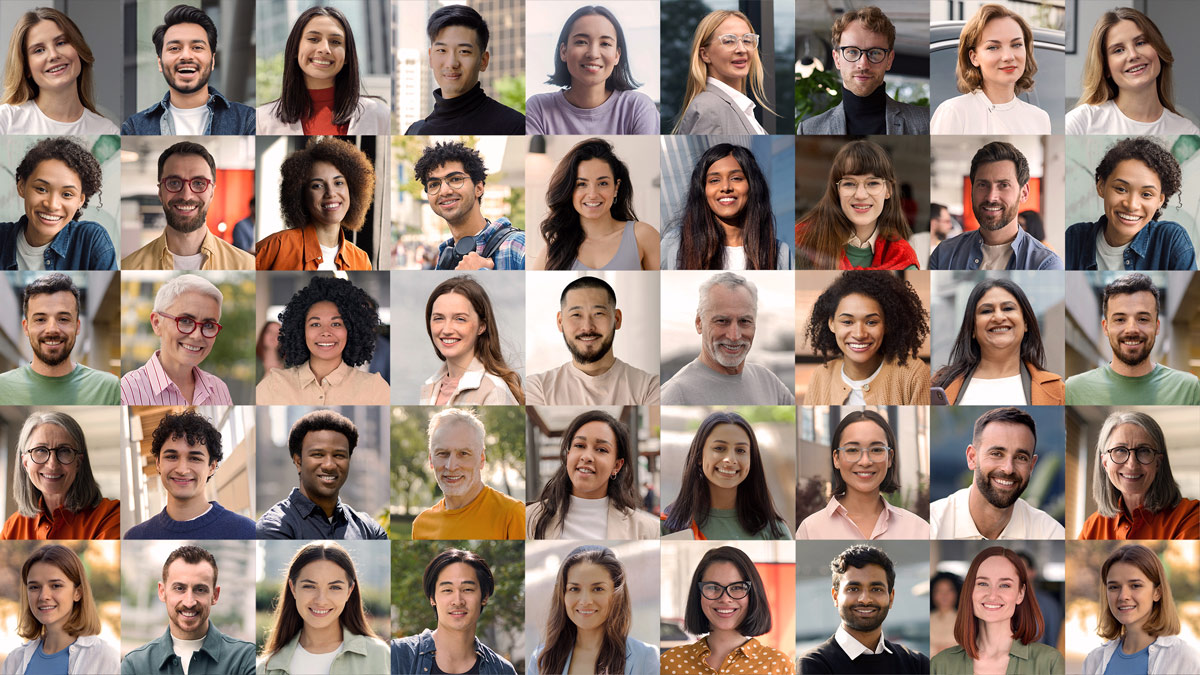 A tiled image of many faces